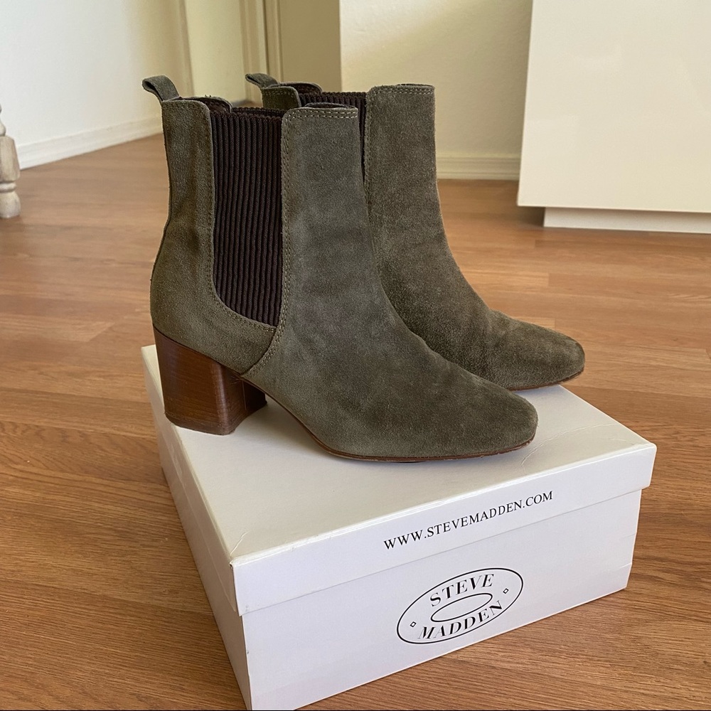 Steve Madden Joley Olive Suede Booties